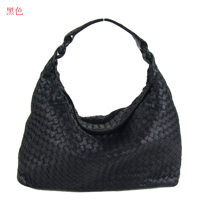 Bottega Veneta Woven Leather Top Handle Small Shoulder Bag 8001s black